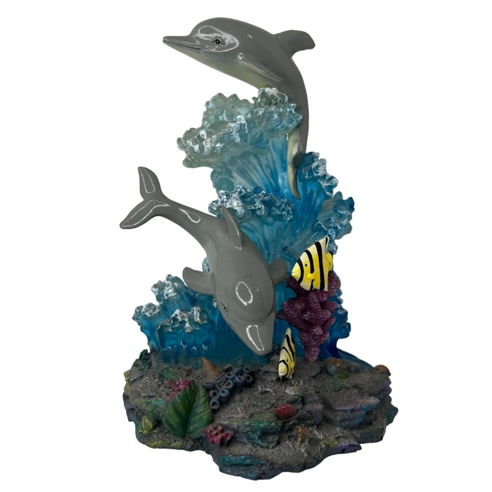 Vintage 1990s Splashing Dolphins Figurine Room Decor Water Coral Moorish 7 in